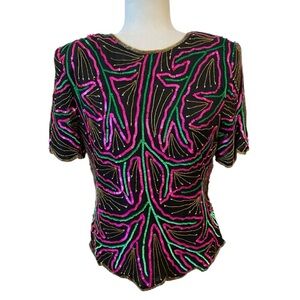 Stenay Womens Vintage Pink And Green Evening Top